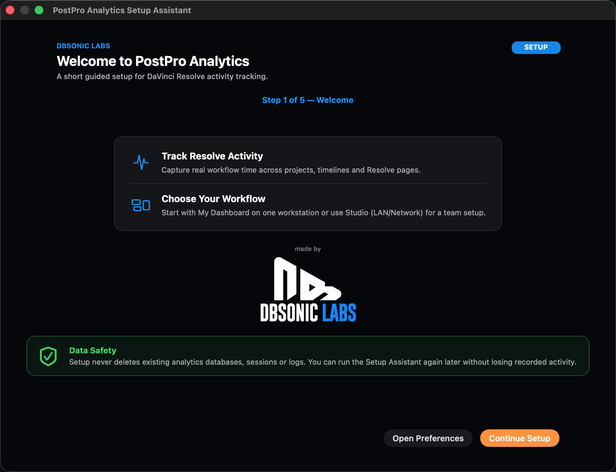 Native Build 148 Setup Assistant welcome screen